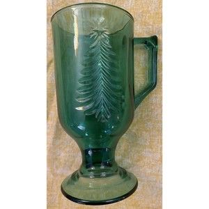 Indiana Glass VTG - Evergreen Christmas Tree Irish Coffee Mug - Footed Pedestal